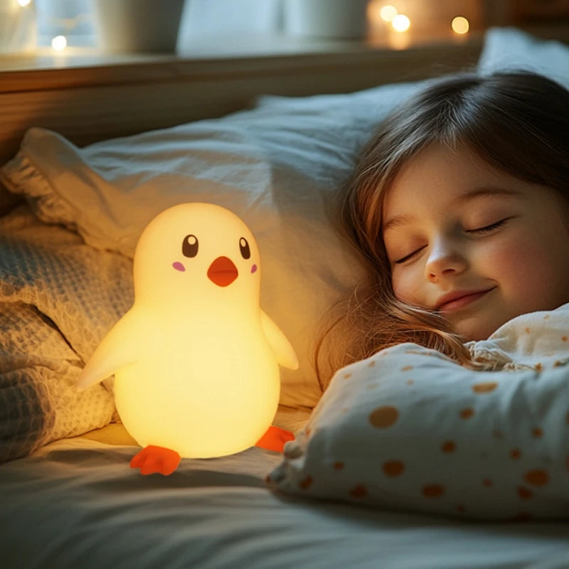 Cute Silicone Night Light Penguin Bedside Sleeping Lights Touch Dimmable Rechargeable Ambient Children's Bedroom Lights