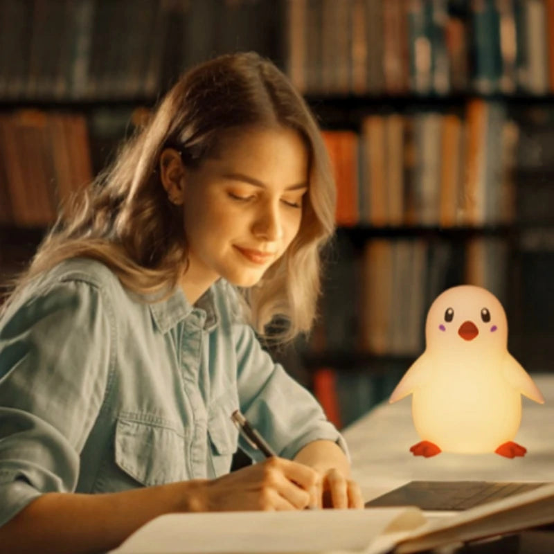 Cute Silicone Night Light Penguin Bedside Sleeping Lights Touch Dimmable Rechargeable Ambient Children's Bedroom Lights