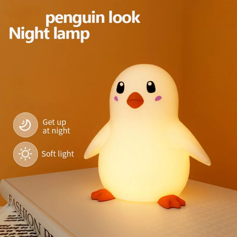 Cute Silicone Night Light Penguin Bedside Sleeping Lights Touch Dimmable Rechargeable Ambient Children's Bedroom Lights