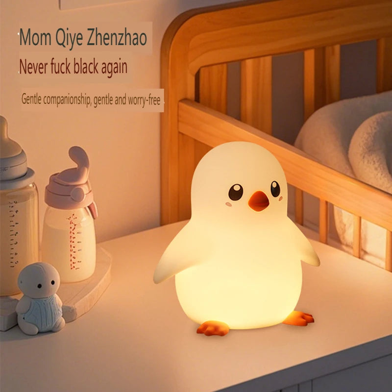 Cute Silicone Night Light Penguin Bedside Sleeping Lights Touch Dimmable Rechargeable Ambient Children's Bedroom Lights